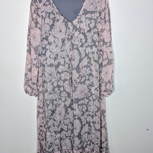 Lovestitch Pink and Grey Floral Swiss Maxi Maternity Dress Size Small